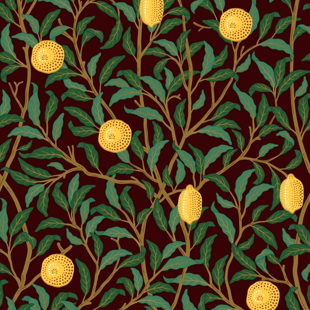 1048 - Lemon Tree Wallpaper - Midnight Black - Morris Collections