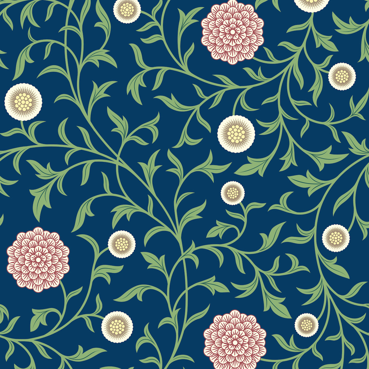 1051-1 - Scroll Wallpaper - Dark Blue - Morris Collections