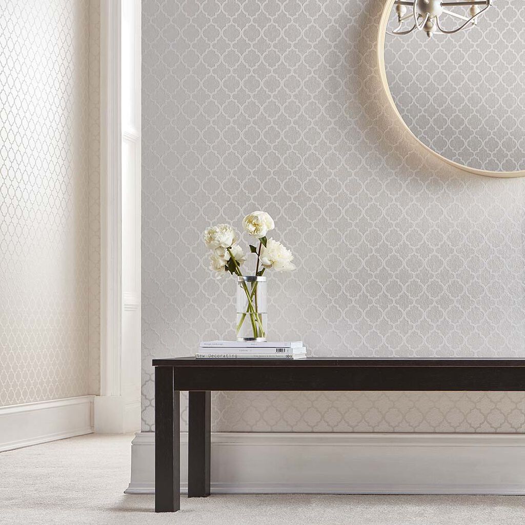 105125 - Trelliage Bead Wallpaper - Pearl - Graham & Brown