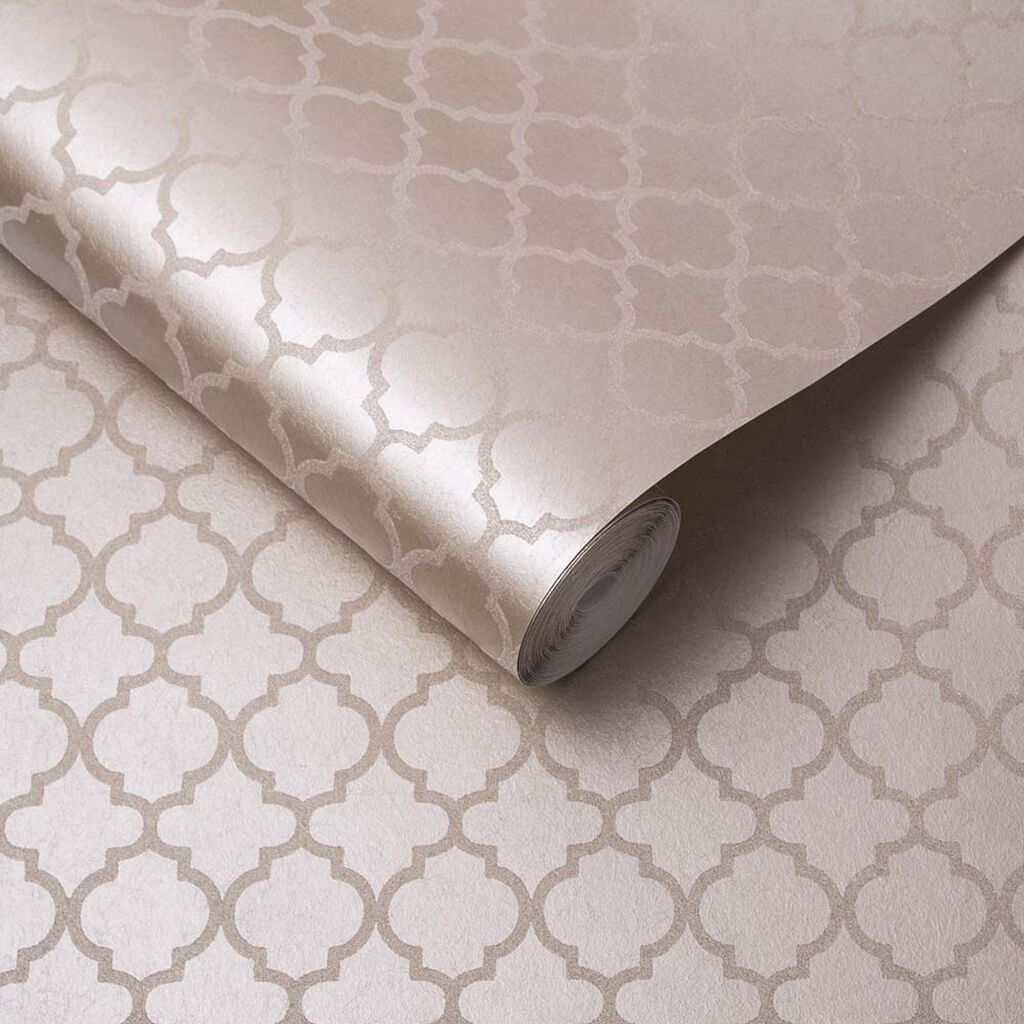 105127 - Trelliage Bead Wallpaper - Rose Gold - Graham & Brown