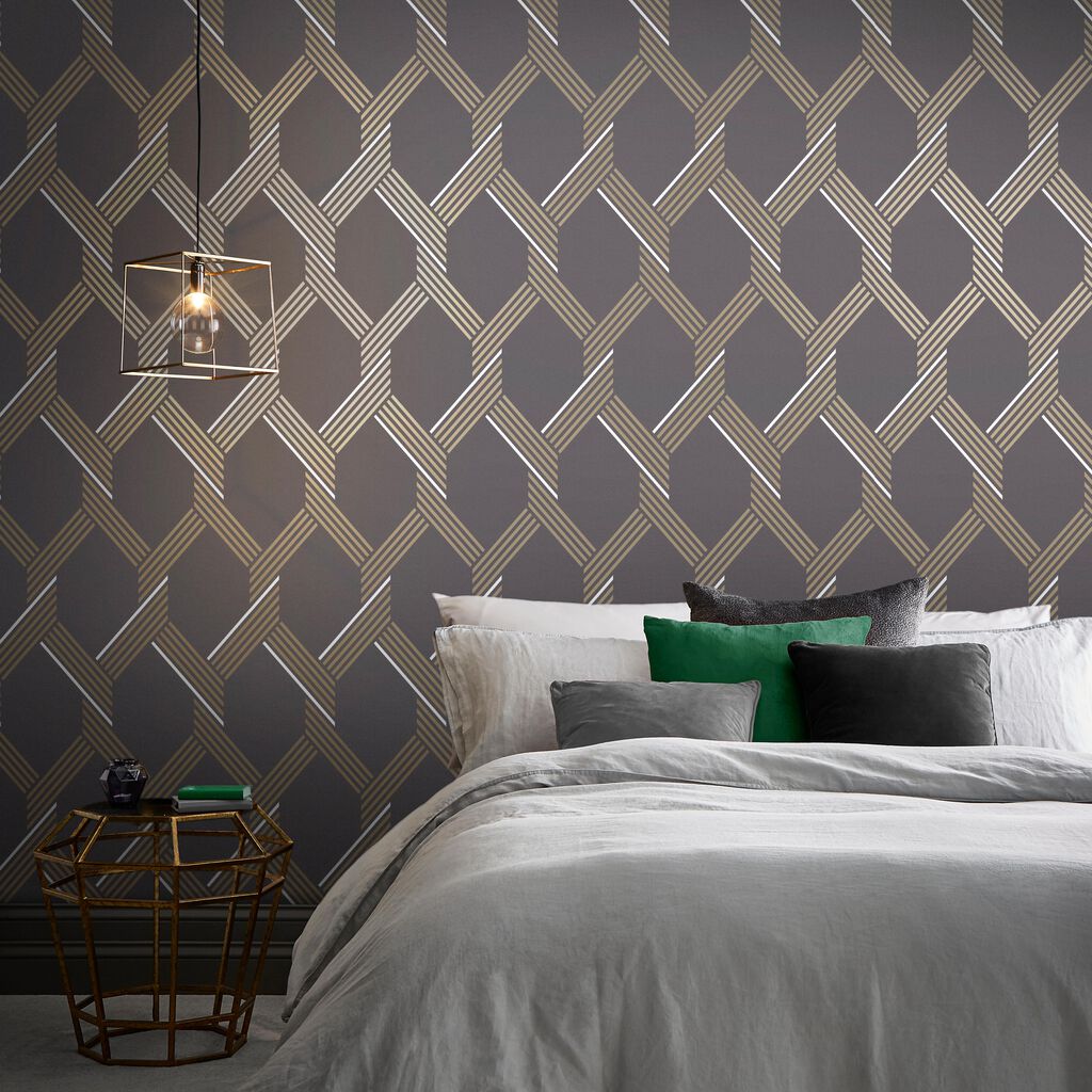 105469 - Vector Wallpaper - Graphite Gold - Graham & Brown