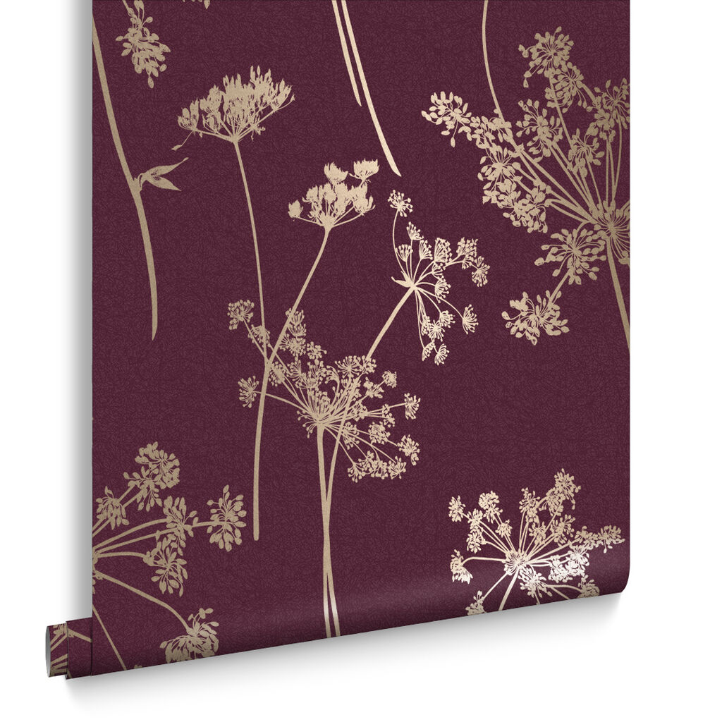 105579 - Anthriscus Wallpaper - Plum - Graham & Brown