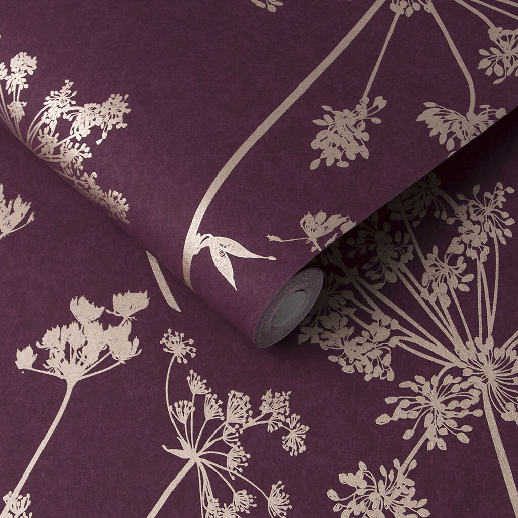 105579 - Anthriscus Wallpaper - Plum - Graham & Brown
