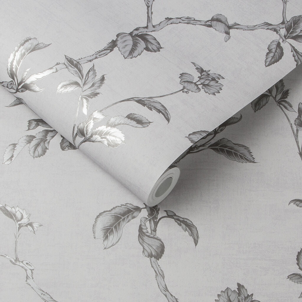 105671 - Twining Wallpaper - Silver - Graham & Brown
