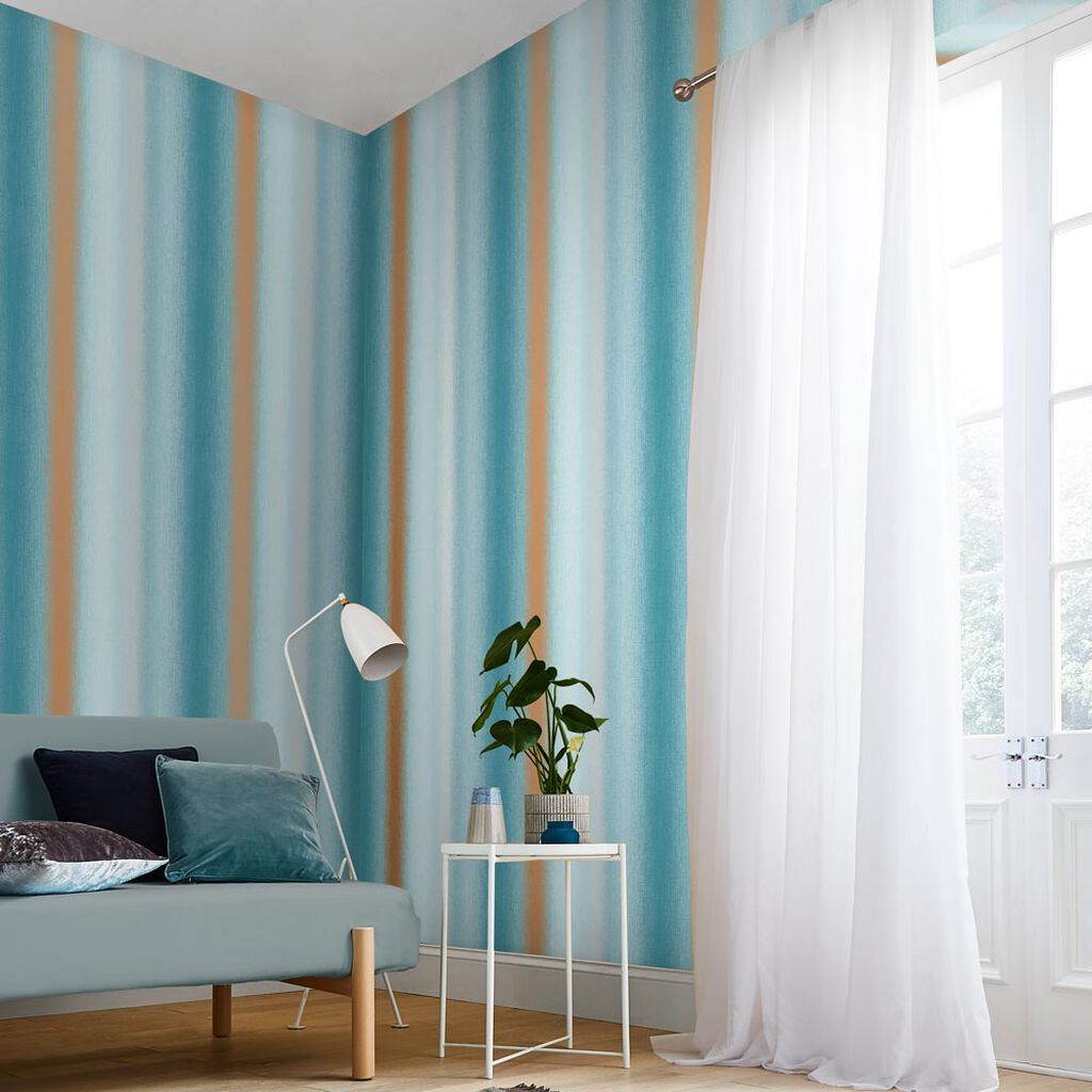105898 - Wild Flower Stripe Wallpaper - Teal - Graham & Brown