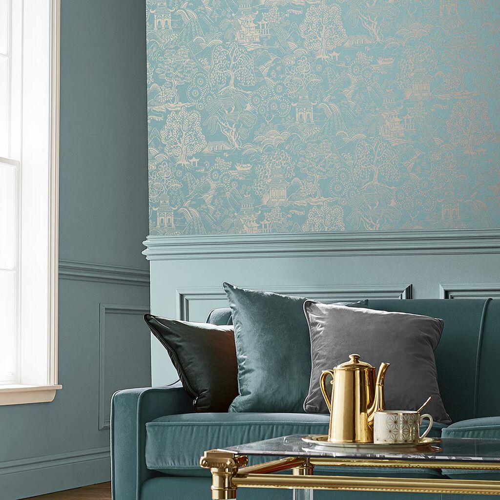 105933 - Basuto Wallpaper - Duck Egg - Graham & Brown