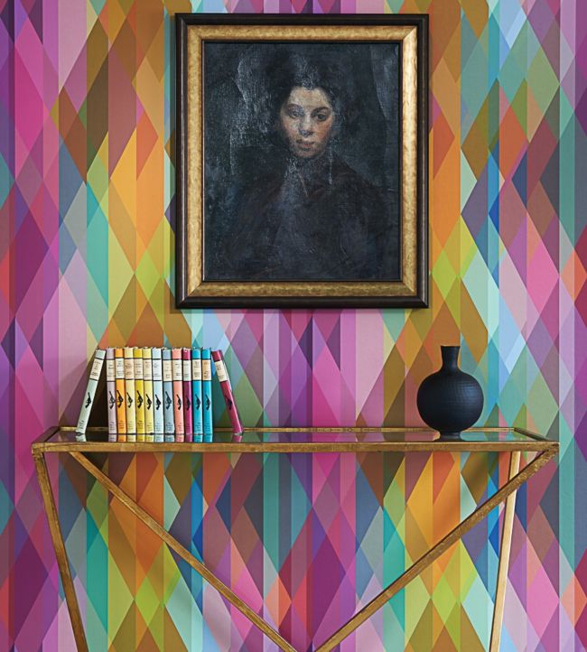 105/9040 - Prism Geometric II Wallpaper - Bright Multi on Fuchsia - Cole & Son
