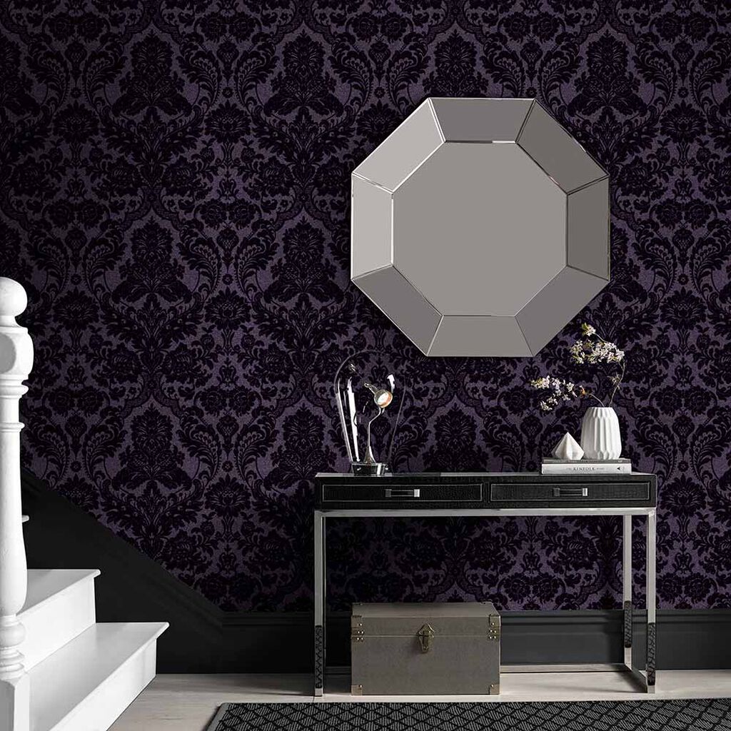 106586 - Gothic Damask Wallpaper - Plum - Graham & Brown