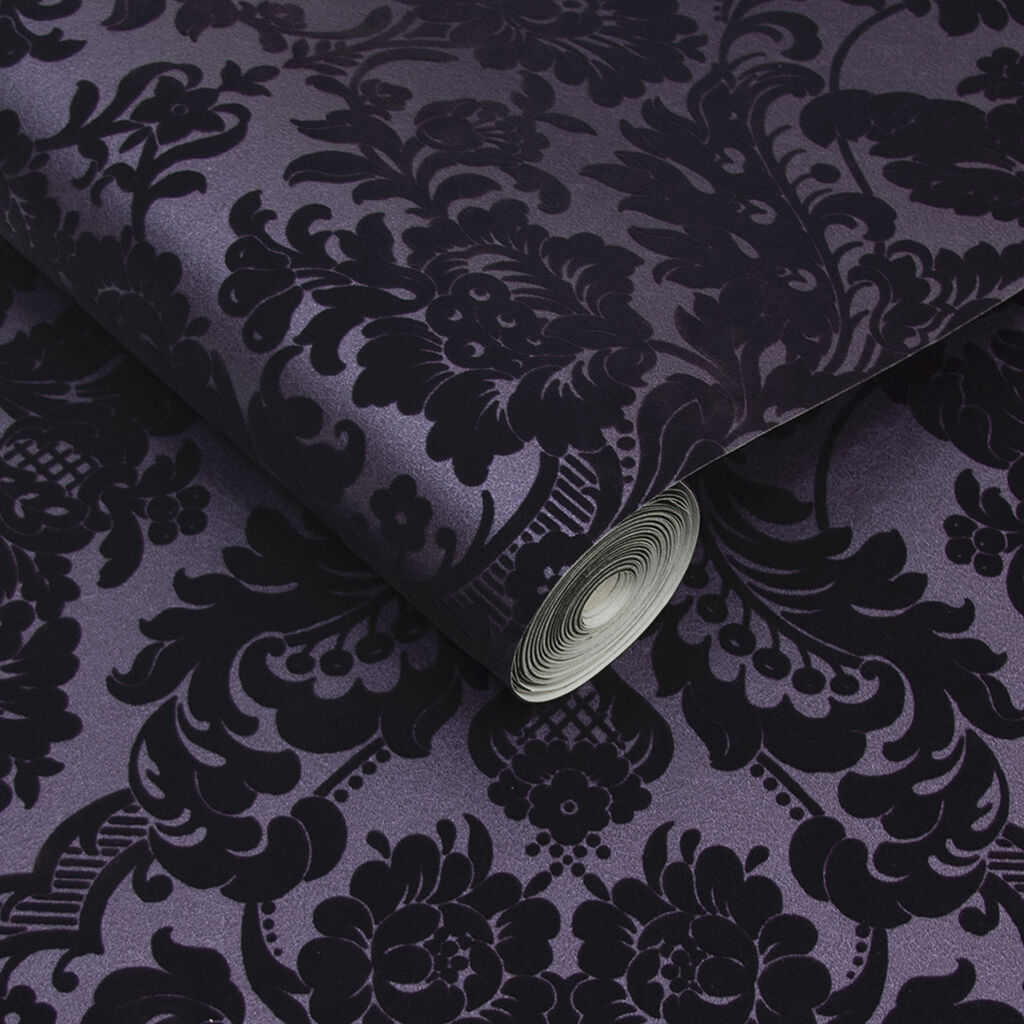 106586 - Gothic Damask Wallpaper - Plum - Graham & Brown