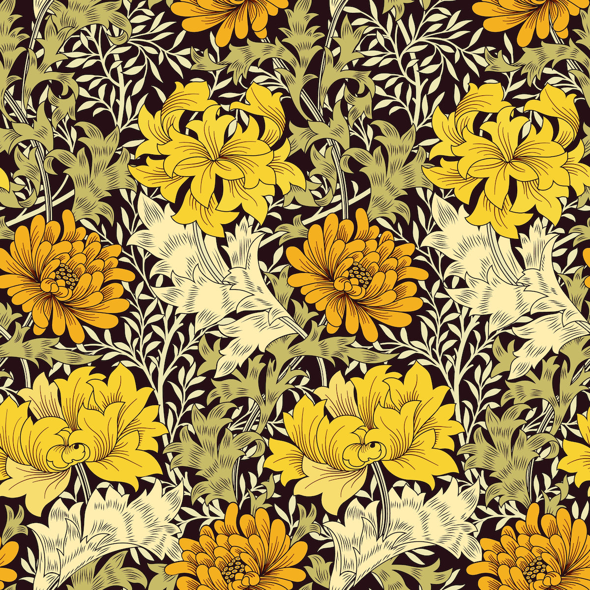 1065 - Chrysanthemum Wallpaper - Golden - Morris Collections