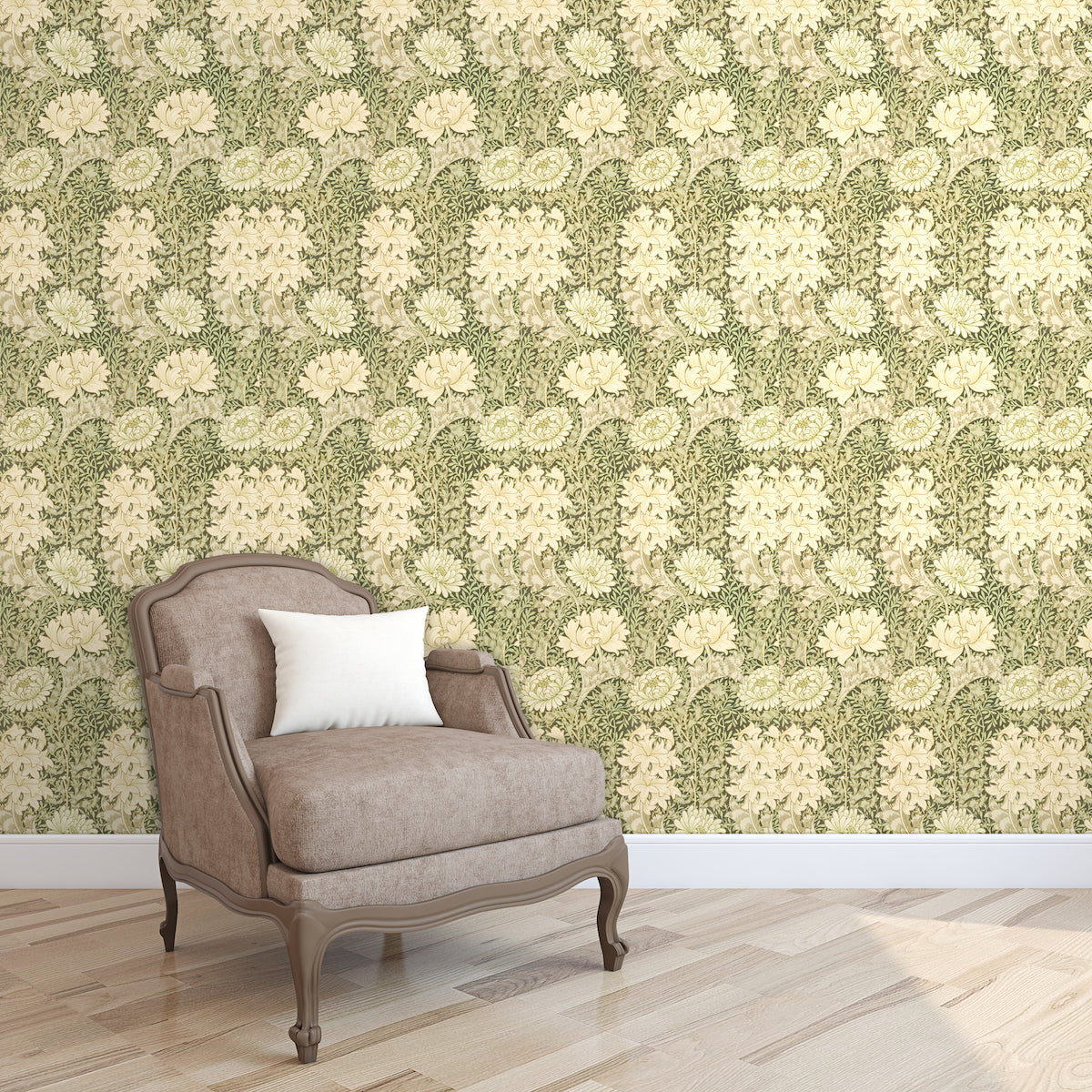1066 - Chrysanthemum Wallpaper - Sage - Morris Collections