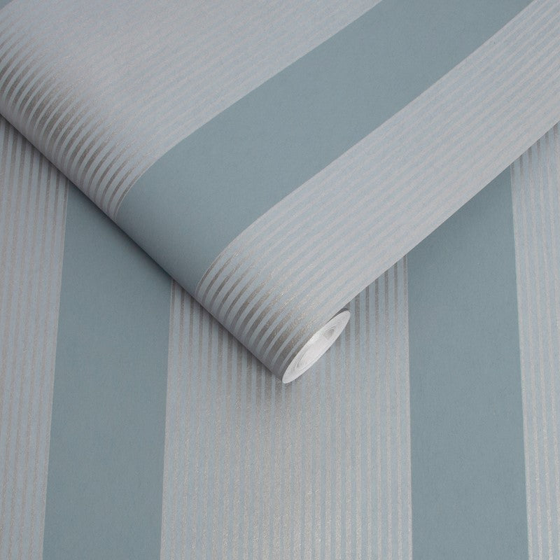 106764 - Lagom Stripe Wallpaper - Deep Sky - Graham & Brown