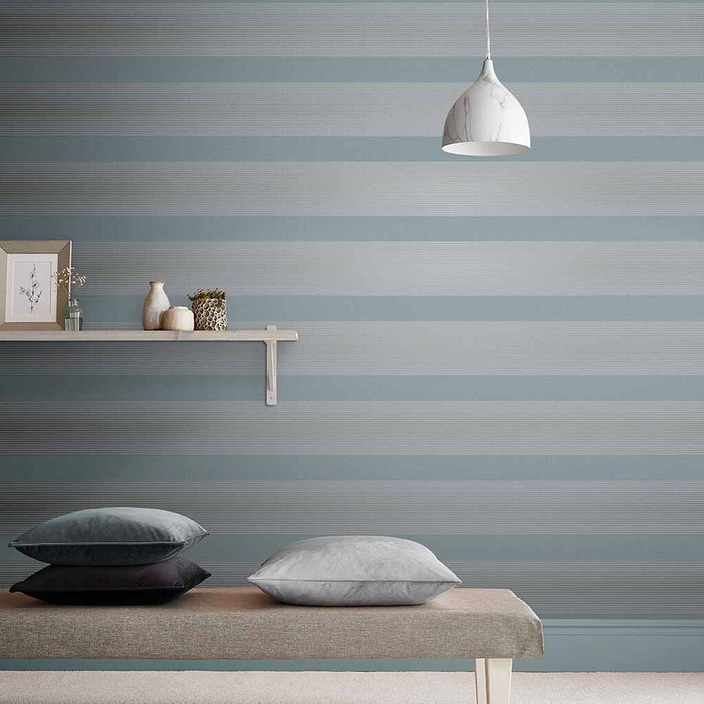 106764 - Lagom Stripe Wallpaper - Deep Sky - Graham & Brown