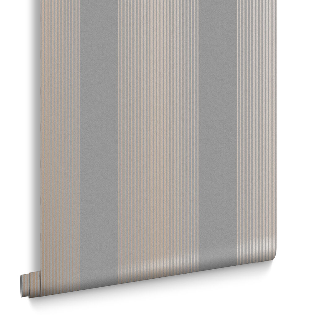 106766 - Lagom Stripe Wallpaper - Grey Rose Gold - Graham & Brown
