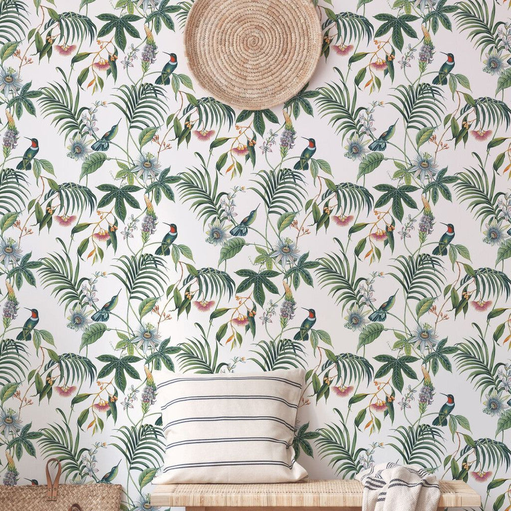 106975 - Adilah Tropical Floral Wallpaper - White - Superfresco Easy