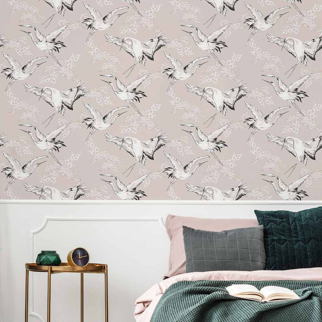 107024 - Crane Wallpaper - Pink - Boutique Luxury