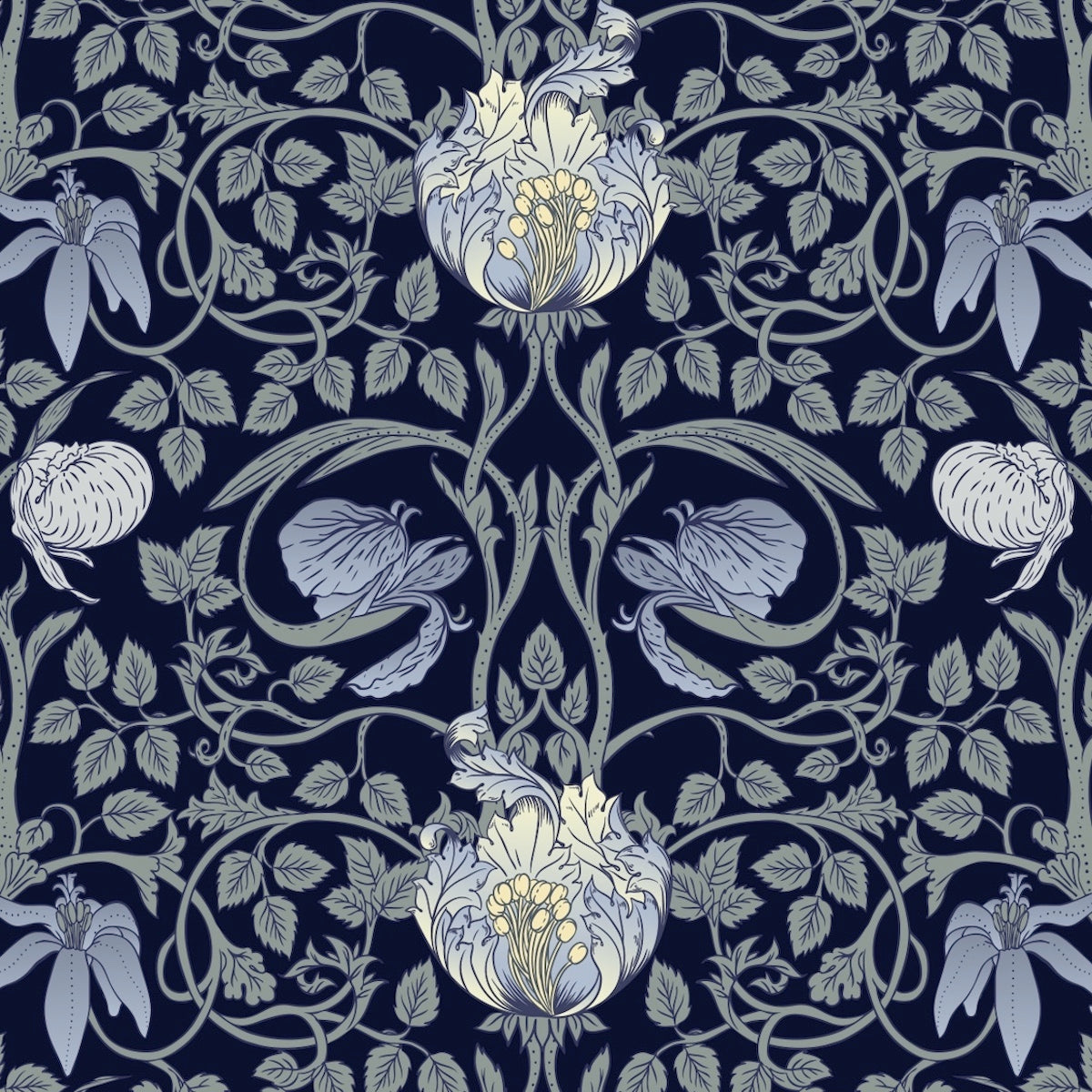 1074 - Pimpernel Flower Wallpaper - Powder Blue Cream - Morris Collections