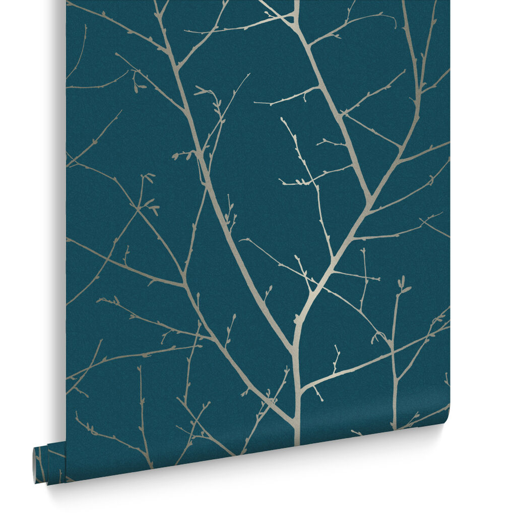 107582 - Boreas Wallpaper - Teal Silver - Graham & Brown