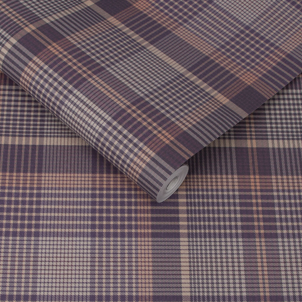 107597 - Heritage Plaid Wallpaper - Plum - Graham & Brown
