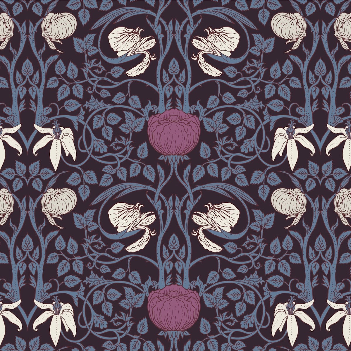 1075 - Pimpernel Flower Wallpaper - Powder Blue Mauve - Morris Collections
