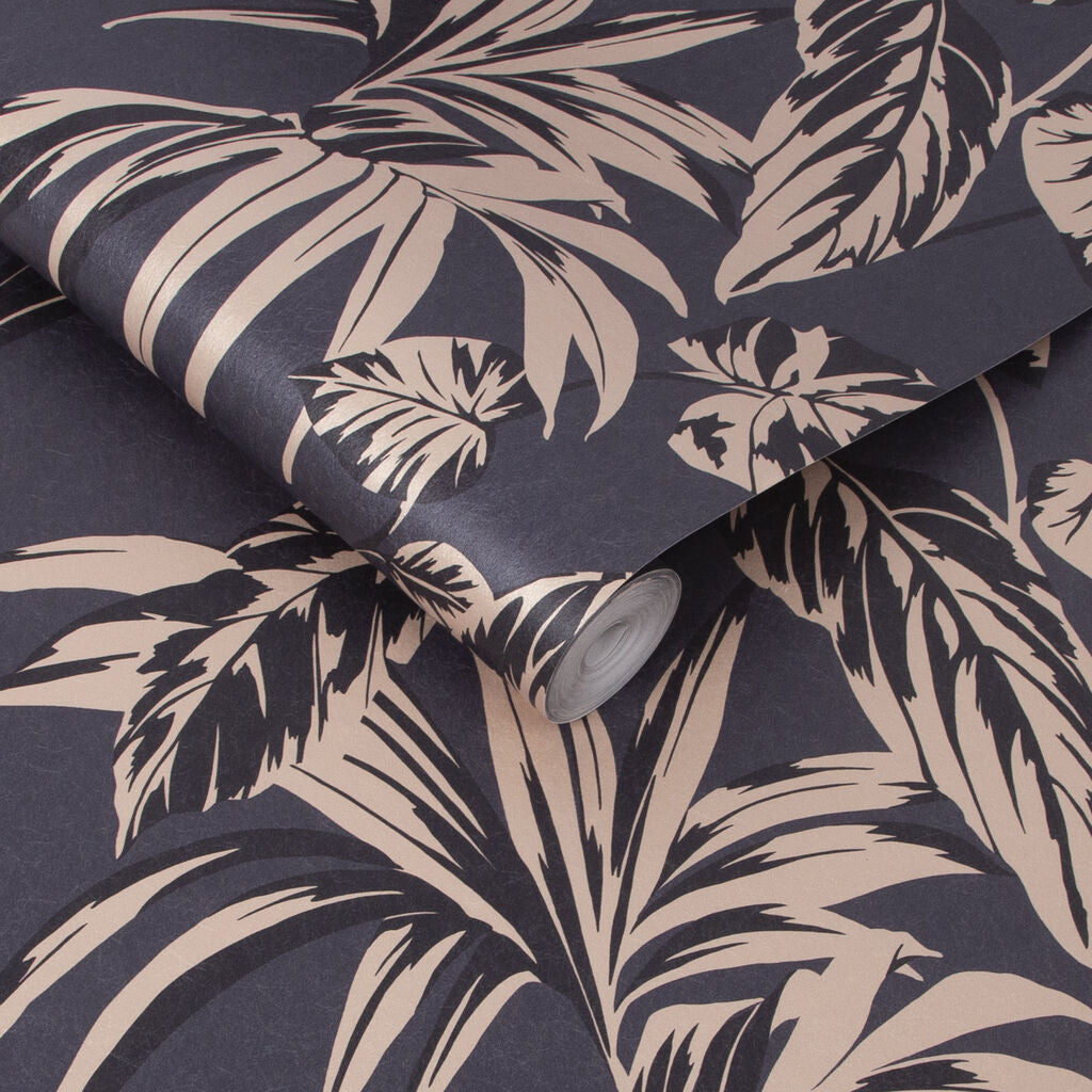 107609 - Palma Wallpaper - Soft Gold & Notte - Graham & Brown