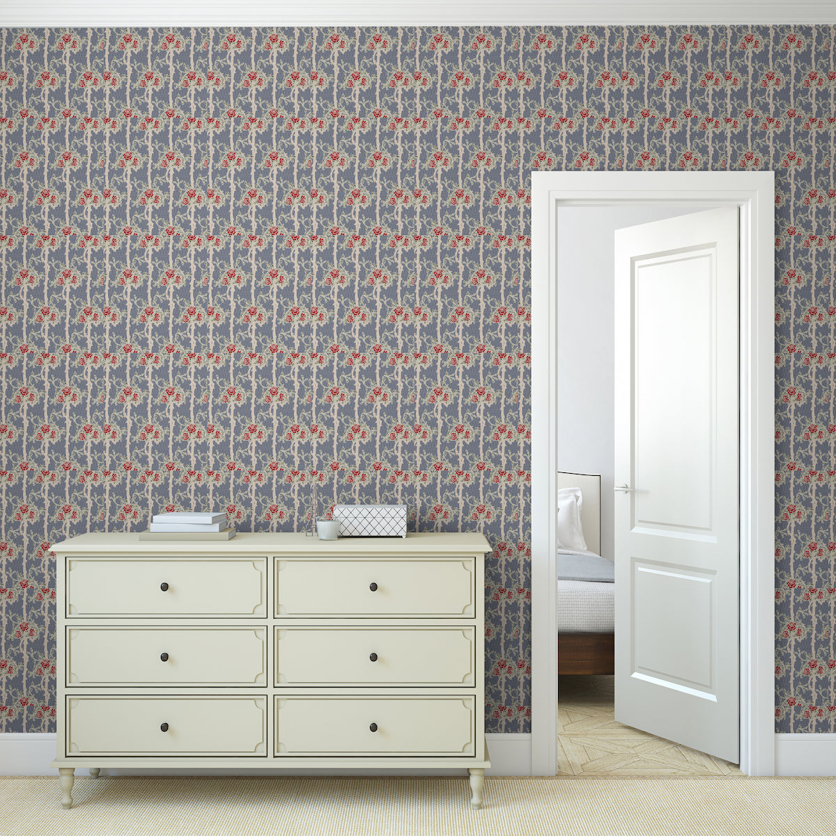 1084 - Forest Rose Wallpaper - Grey Blue Rose - Morris Collections