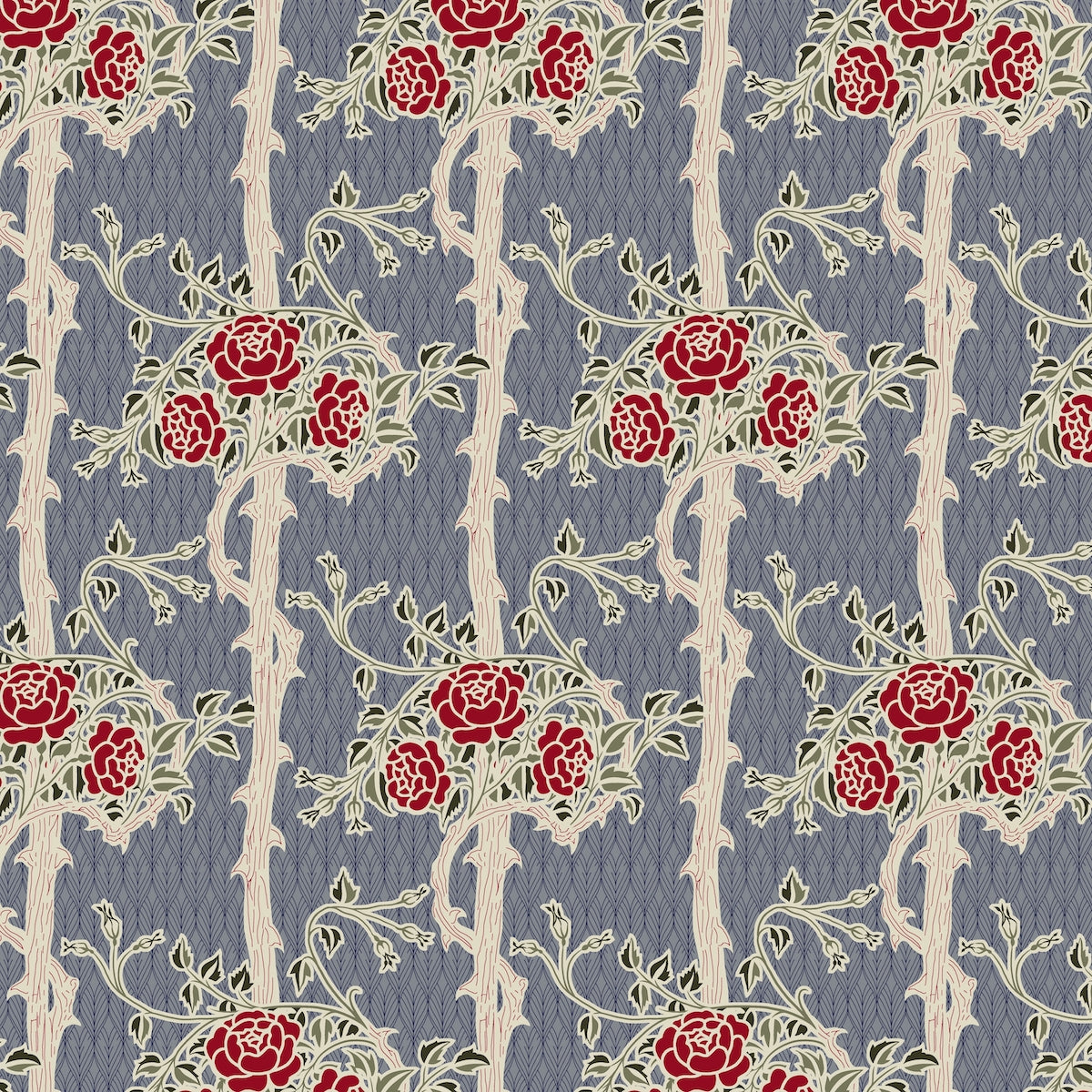 1084 - Forest Rose Wallpaper - Grey Blue Rose - Morris Collections