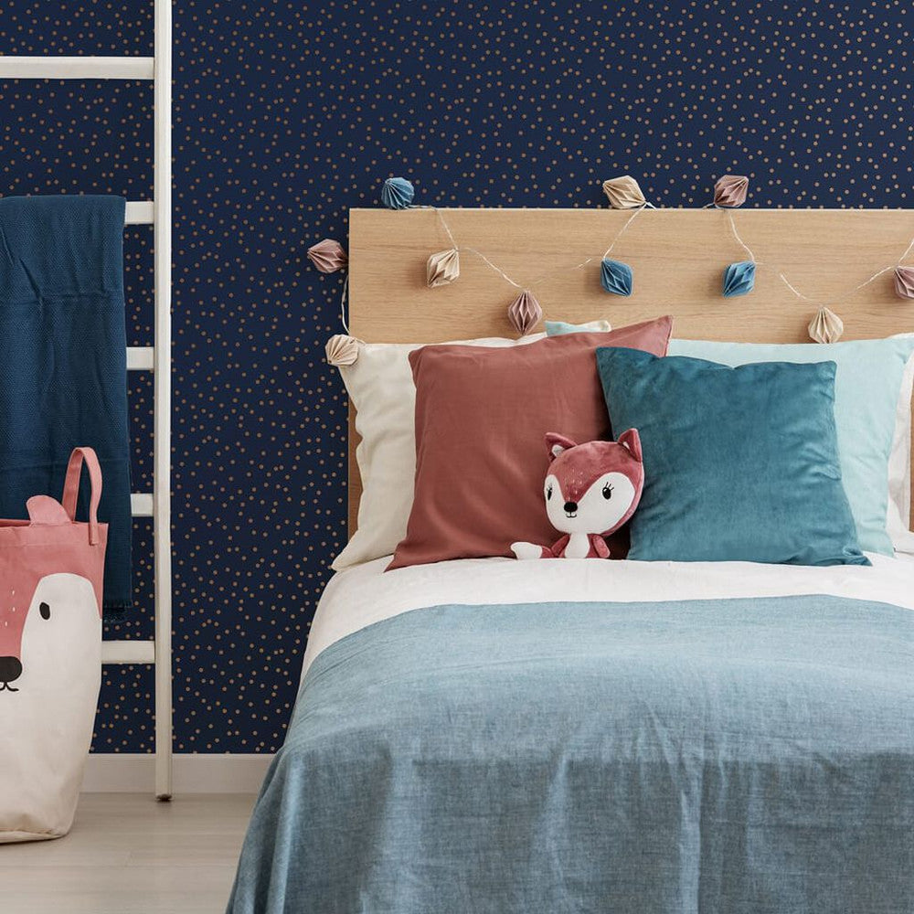 108561 - Confetti Wallpaper - Navy & Copper - Superfresco Easy