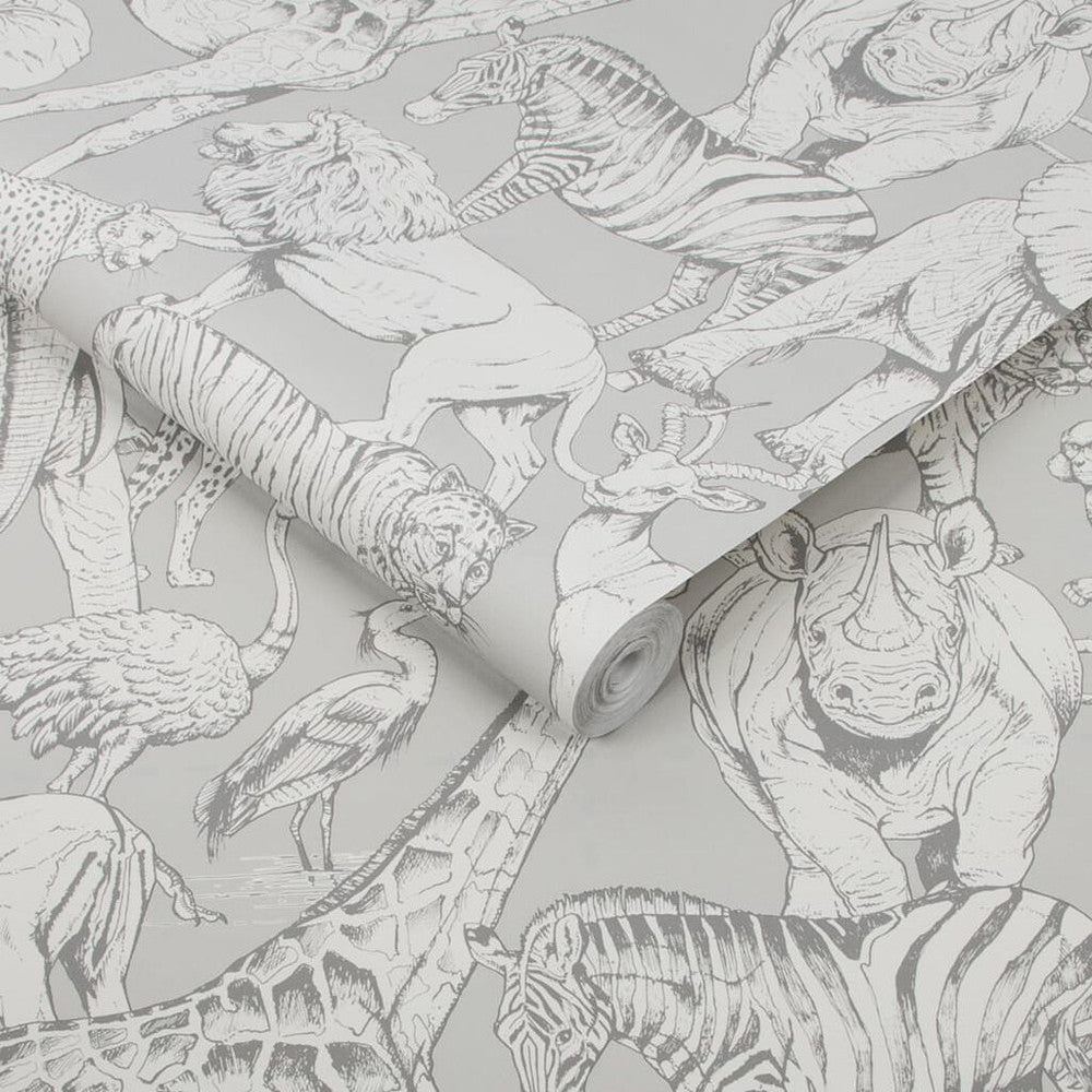 108567 - Jungle Animals Wallpaper - Grey - Superfresco Easy