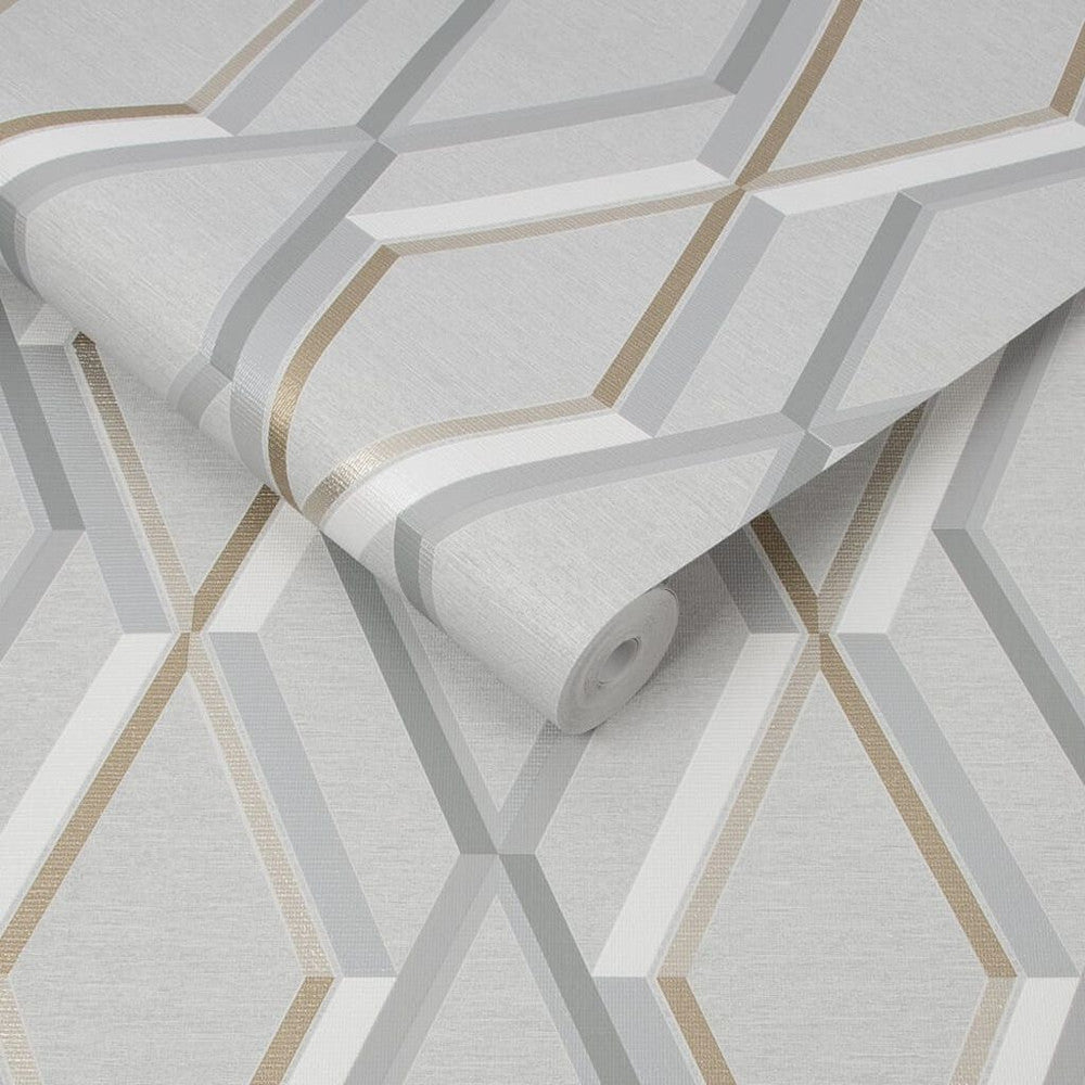 108607 - Prestige Geo Wallpaper - Grey - Superfresco Easy
