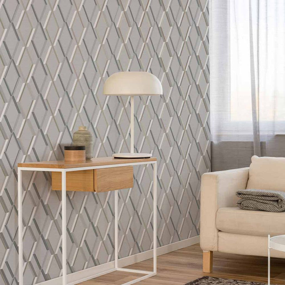 108607 - Prestige Geo Wallpaper - Grey - Superfresco Easy