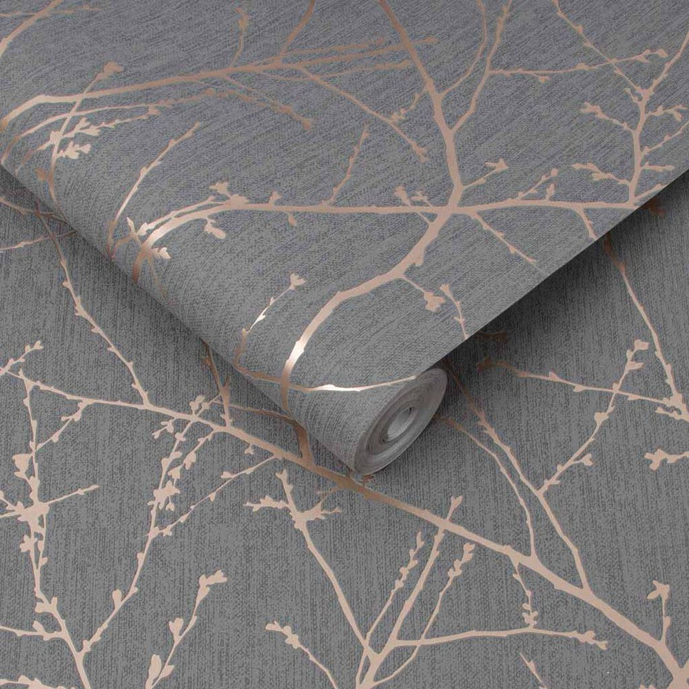 108612 - Innocence Wallpaper - Charcoal & Copper - Superfresco Easy