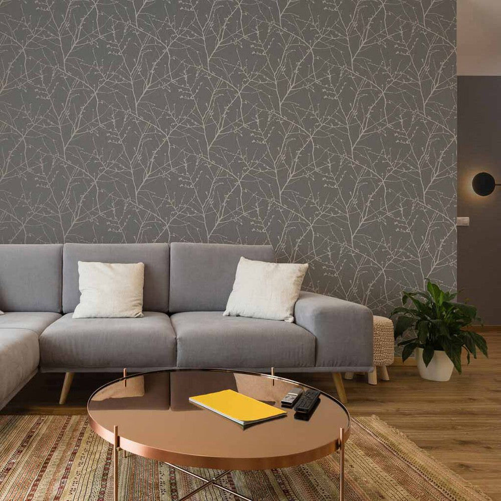 108612 - Innocence Wallpaper - Charcoal & Copper - Superfresco Easy