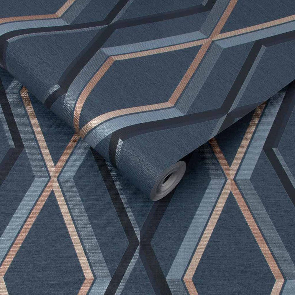 108622 - Prestige Geo Wallpaper - Navy - Superfresco Easy