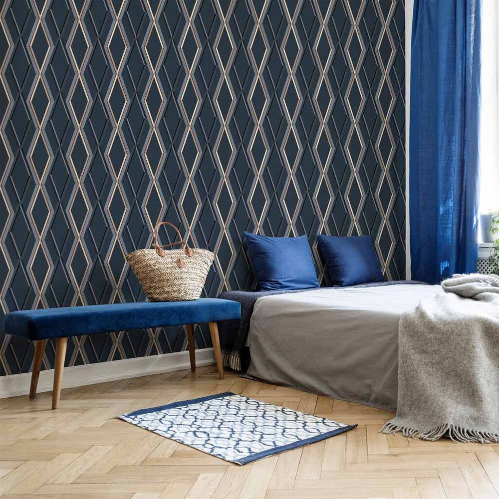 108622 - Prestige Geo Wallpaper - Navy - Superfresco Easy