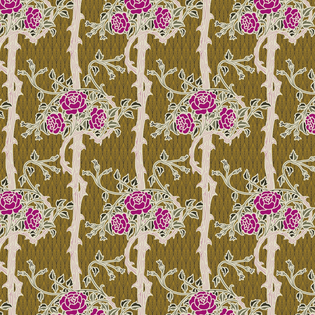 1086 - Forest Rose Wallpaper - Brown Green - Morris Collections