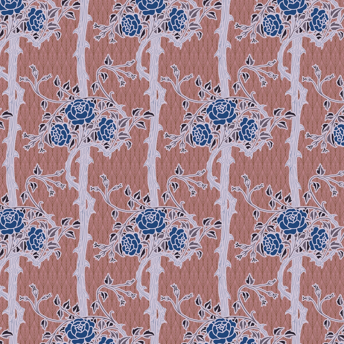 1087 - Forest Rose Wallpaper - Pink Blue - Morris Collections