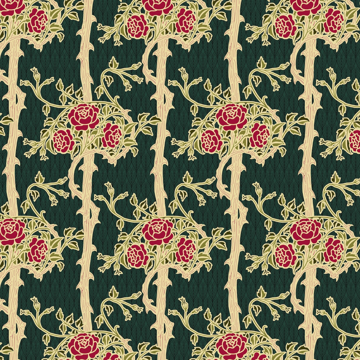 1088 - Forest Rose Wallpaper - Black Red - Morris Collections