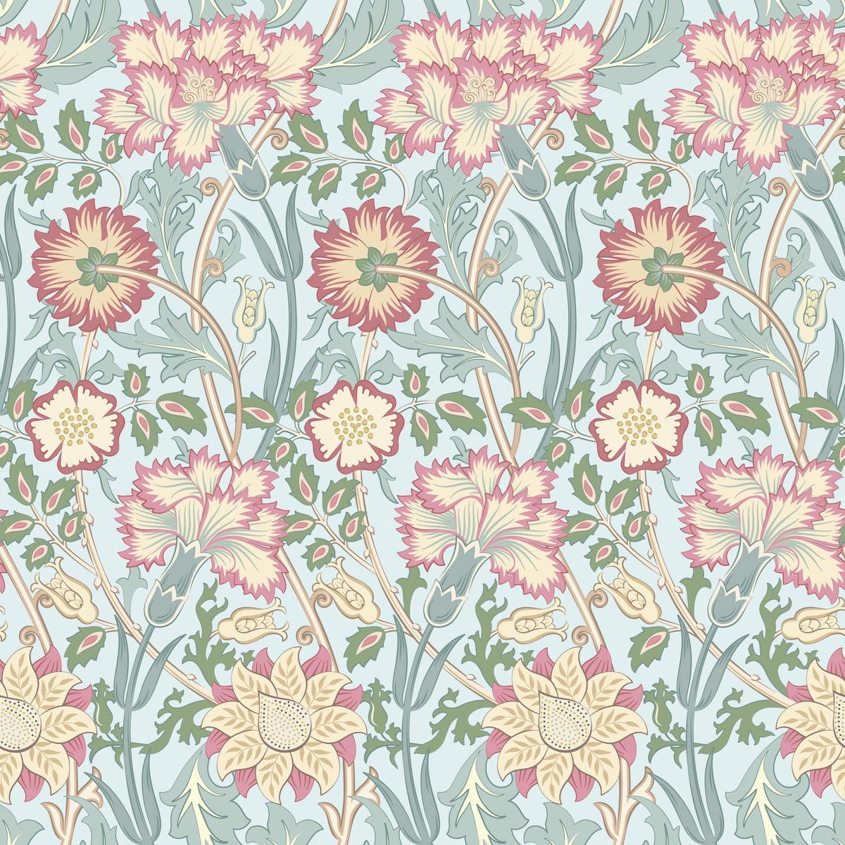 1089 - Iris & Chrysanthemum Wallpaper - Saphire Blue - Morris Collections