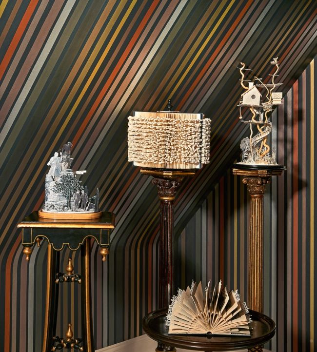 108/6031 - Carousel Stripe Mariinsky Wallpaper - Black & Multi - Cole & Son