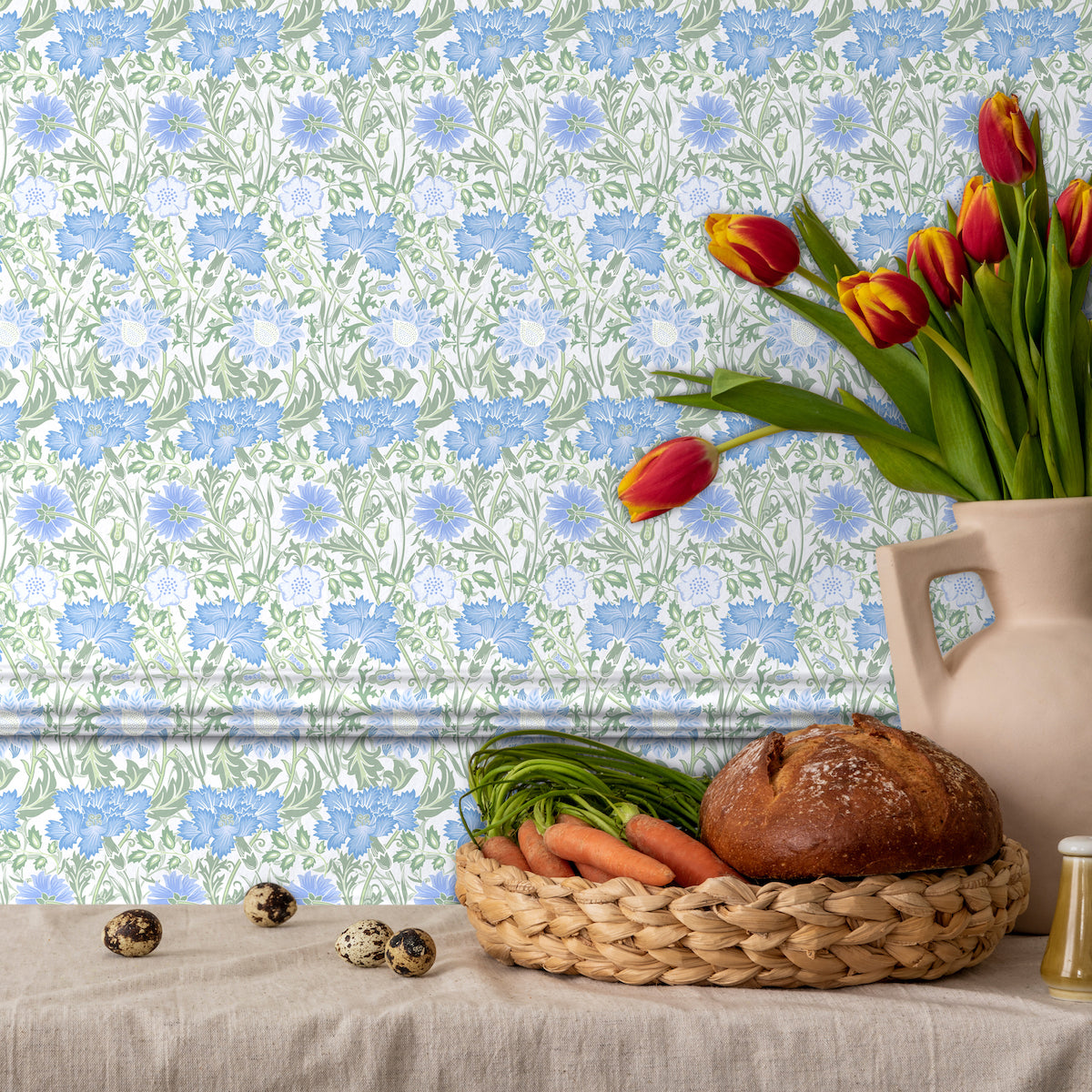 1090 - Iris & Chrysanthemum Wallpaper - Sky Green - Morris Collections