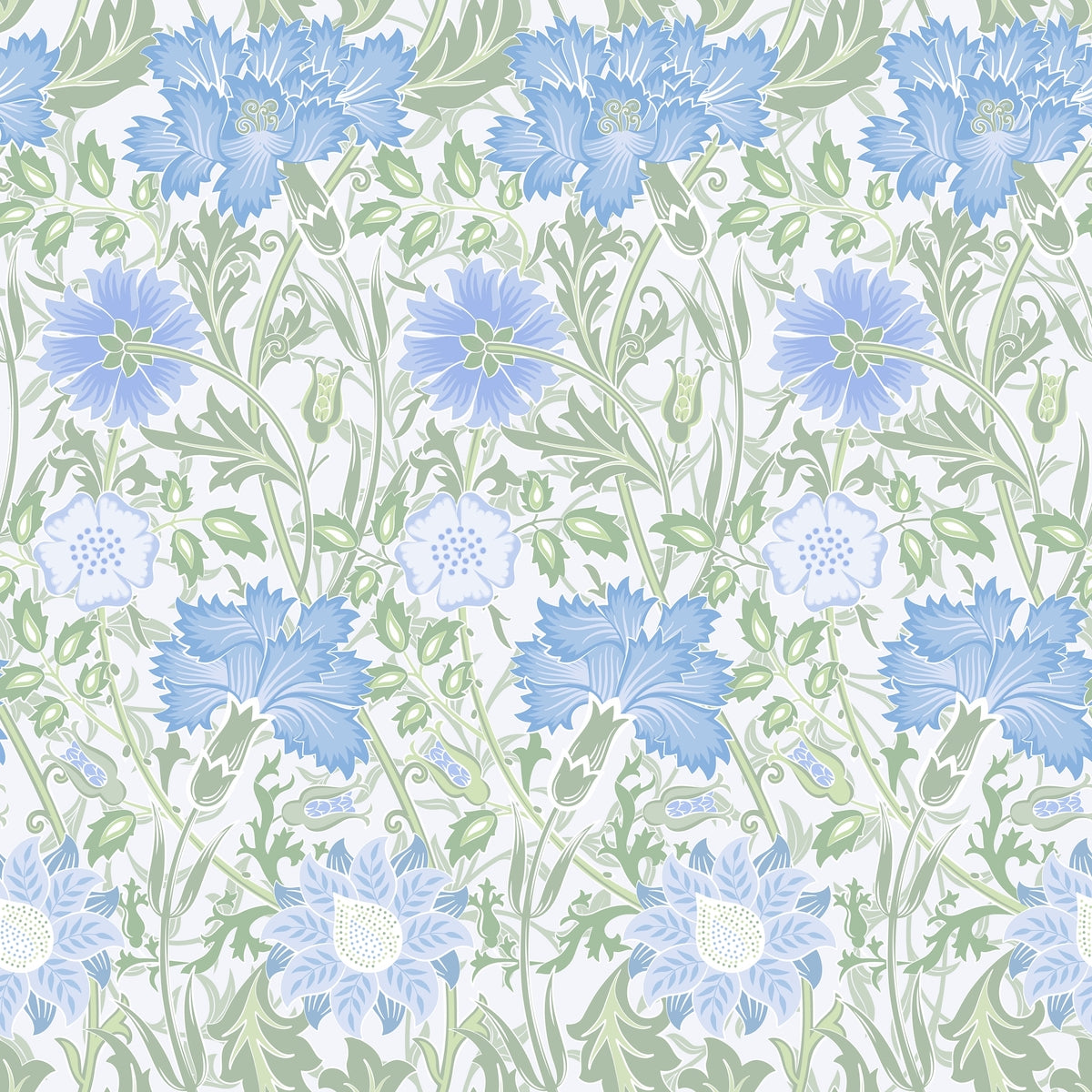 1090 - Iris & Chrysanthemum Wallpaper - Sky Green - Morris Collections