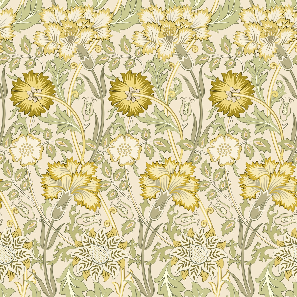 1091 - Iris & Chrysanthemum Wallpaper - Fern Green - Morris Collections