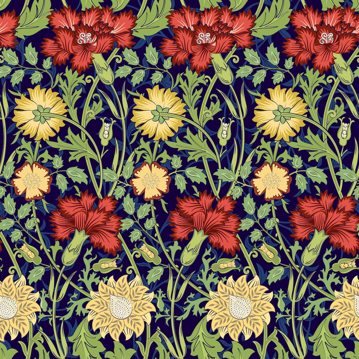 1094 - Iris & Chrysanthemum Wallpaper - Moss Green - Morris Collections