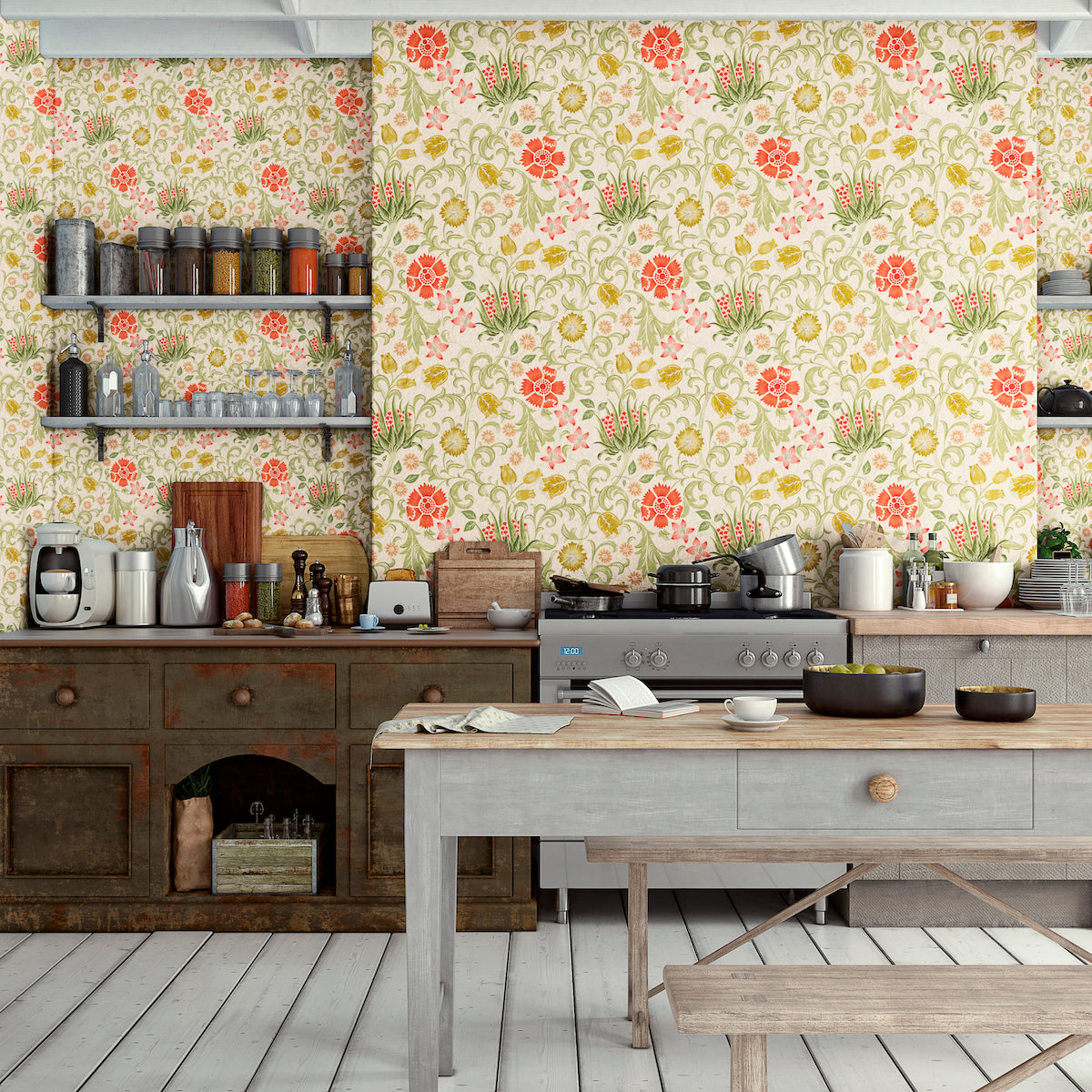 1097 - Summer Field Wallpaper - Ivory Cream - Morris Collections