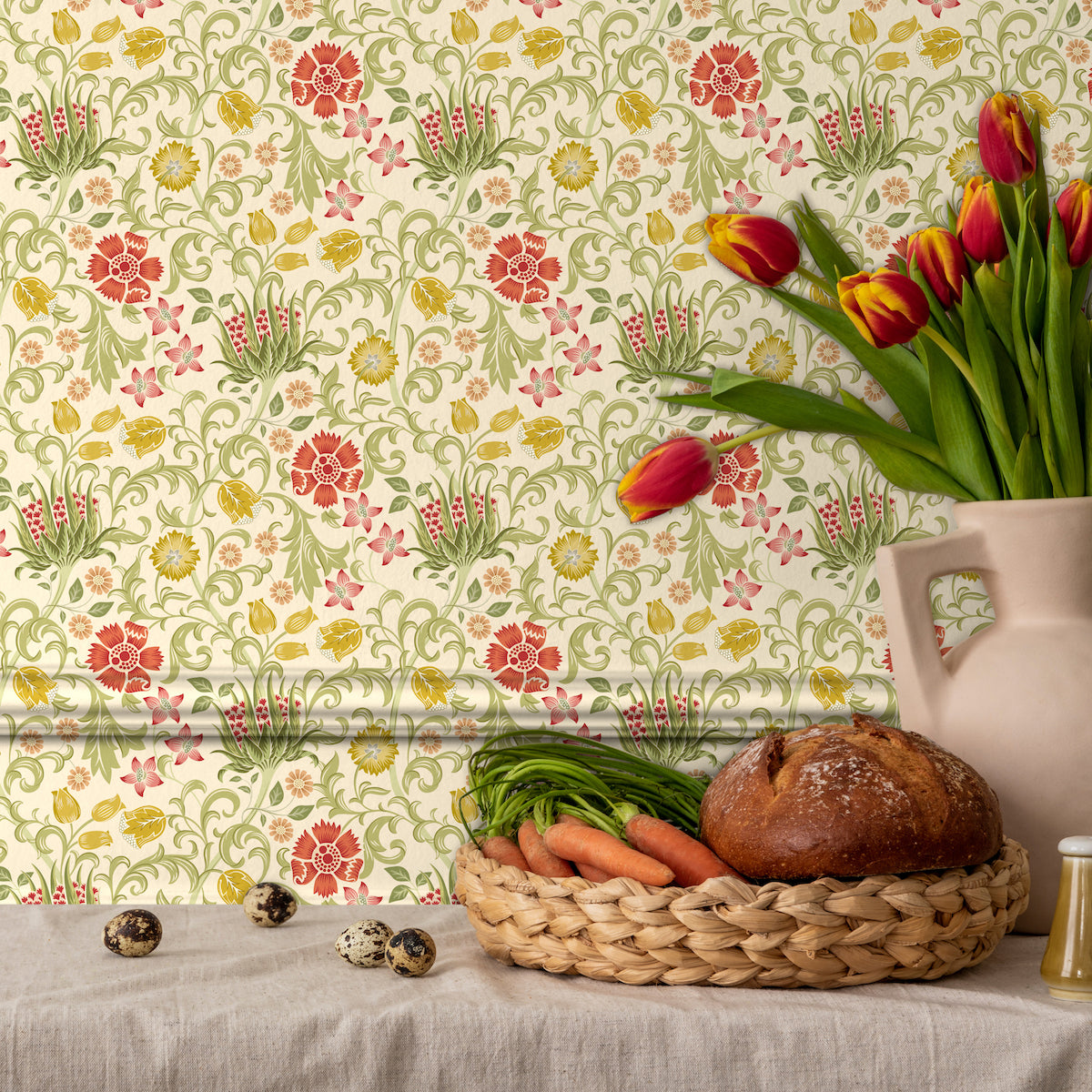 1097 - Summer Field Wallpaper - Ivory Cream - Morris Collections