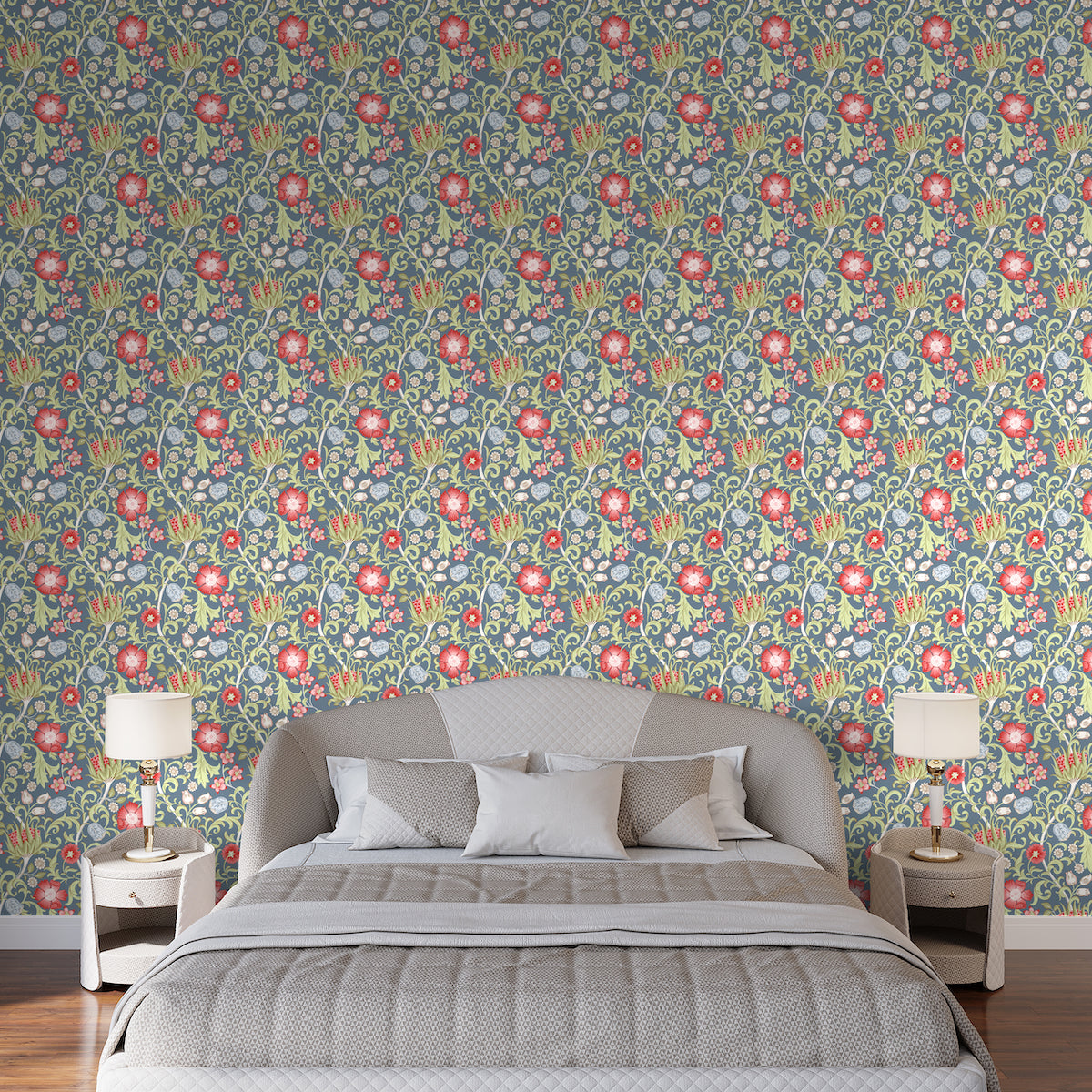1098 - Summer Field Wallpaper - French Blue Grey - Morris Collections