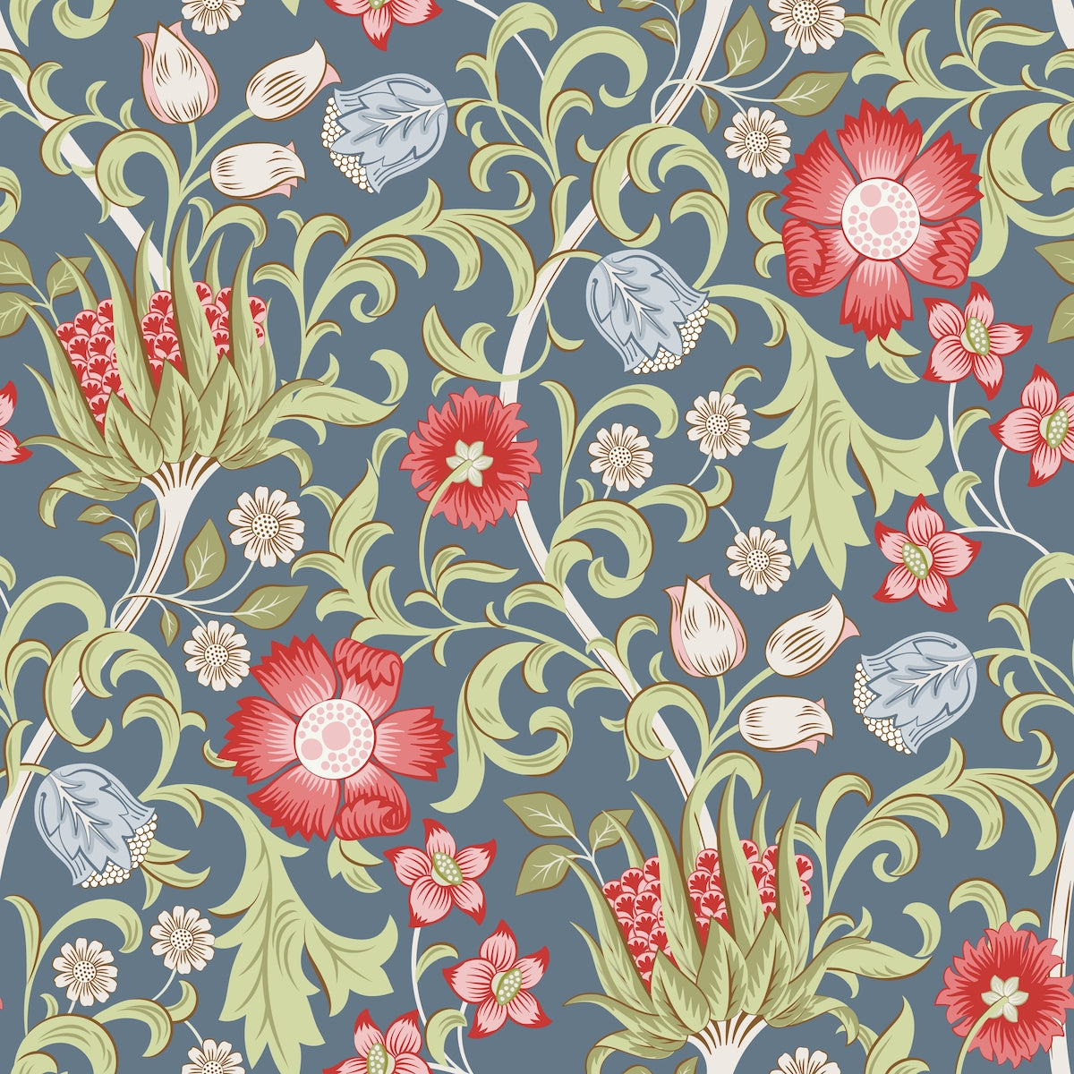 1098 - Summer Field Wallpaper - French Blue Grey - Morris Collections