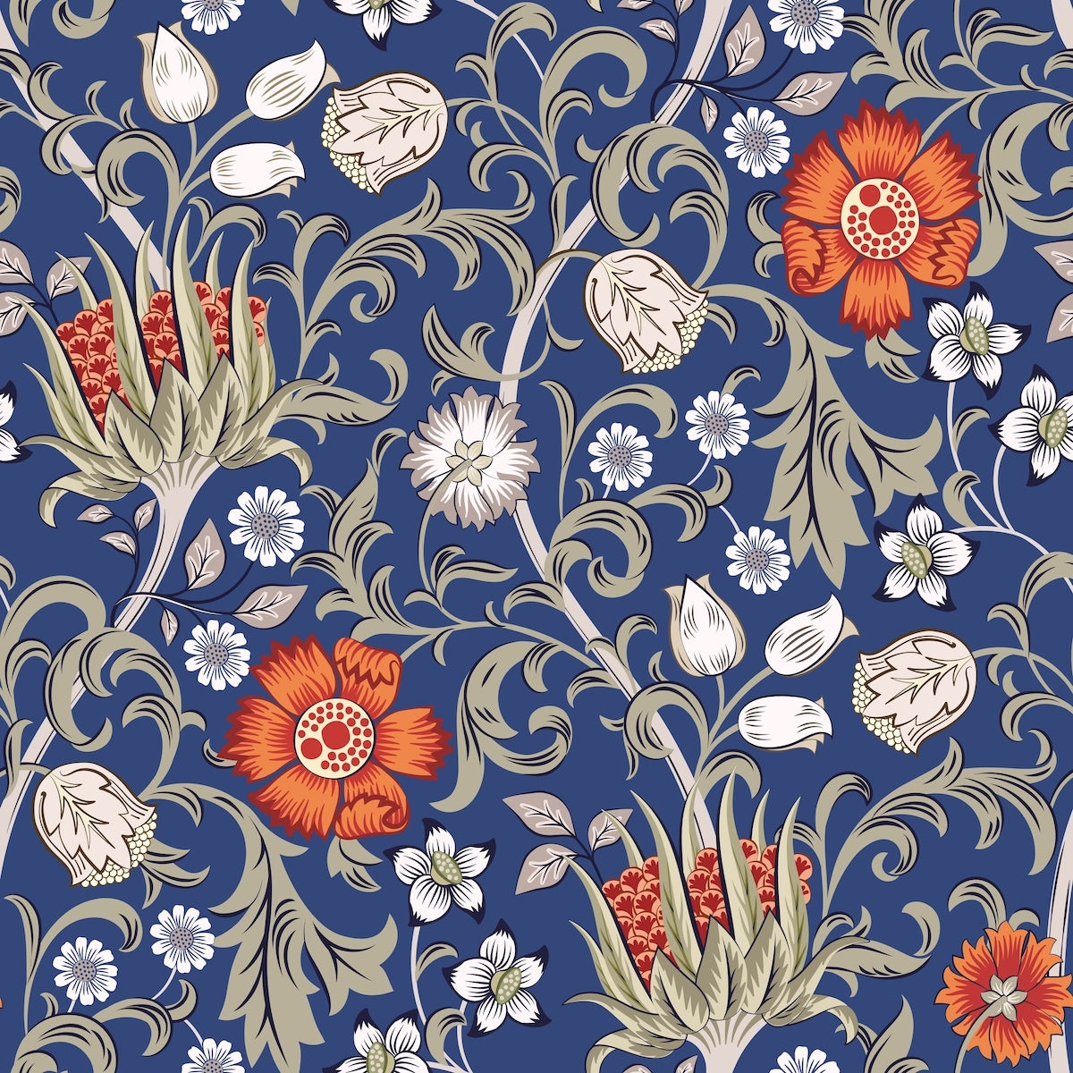 1099 - Summer Field Wallpaper - Field Navy Blue - Morris Collections