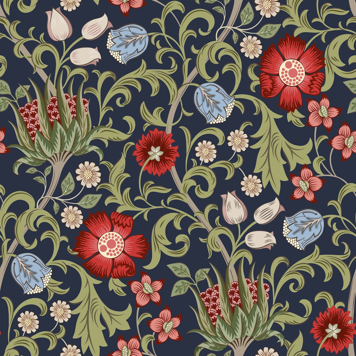 1100 - Summer Field Wallpaper - Field Midnight - Morris Collections
